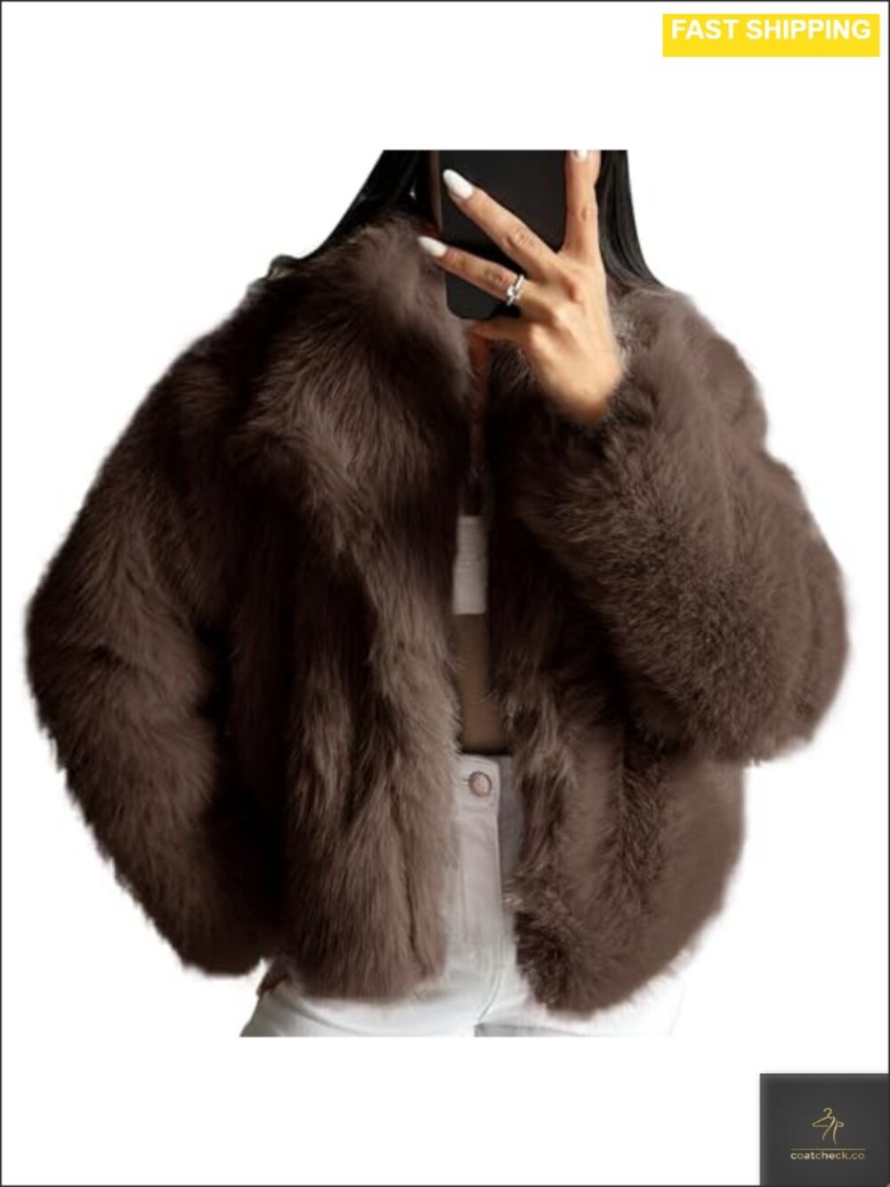 Fluffy Faux Fur Long Sleeve Cropped Jacket